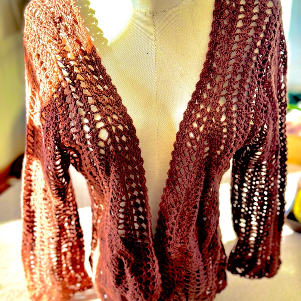 LIGHTWEIGHT CROCHETED CARDIGAN COAT - Picture 4 of 7